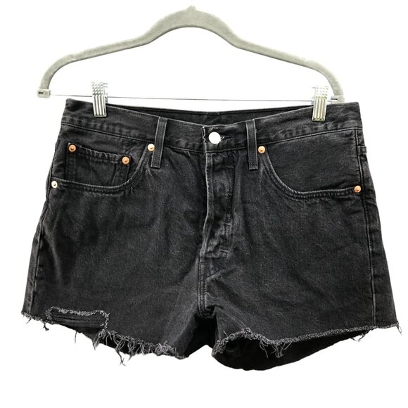 Levi's 501 High Rise Cutoff Denim Shorts Womens 30 Black Button Fly Frayed - Picture 1 of 7